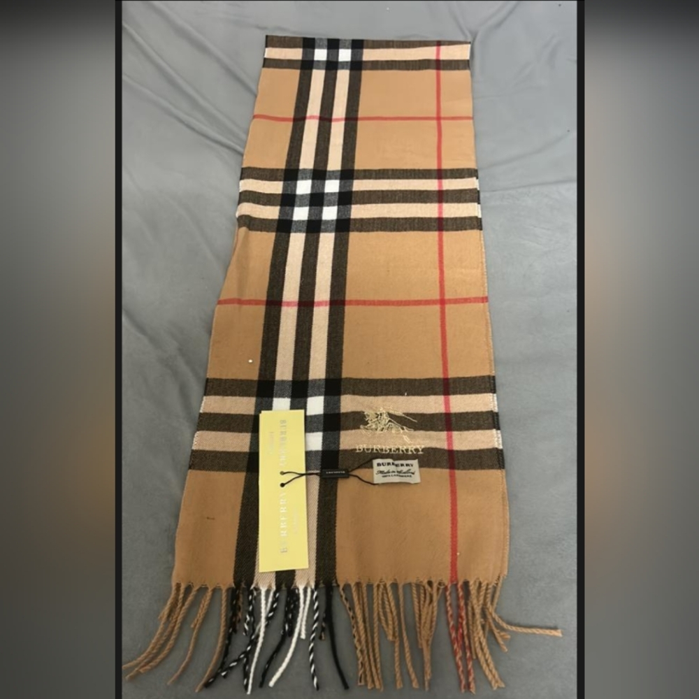 Tan and Black Burberry Checkered Scarf